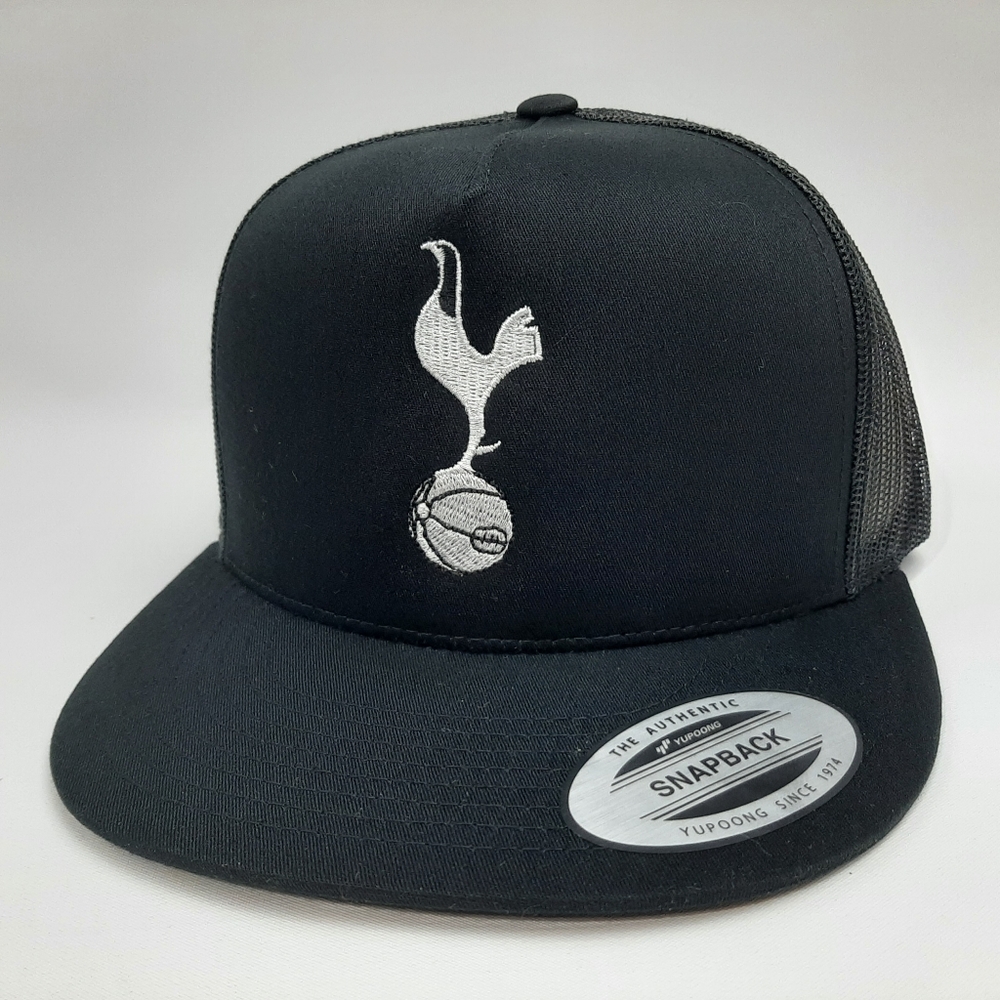 Tottenham Hotspur FC Flat Bill Trucker Mesh Snapback Hat Cap Embroidered Black